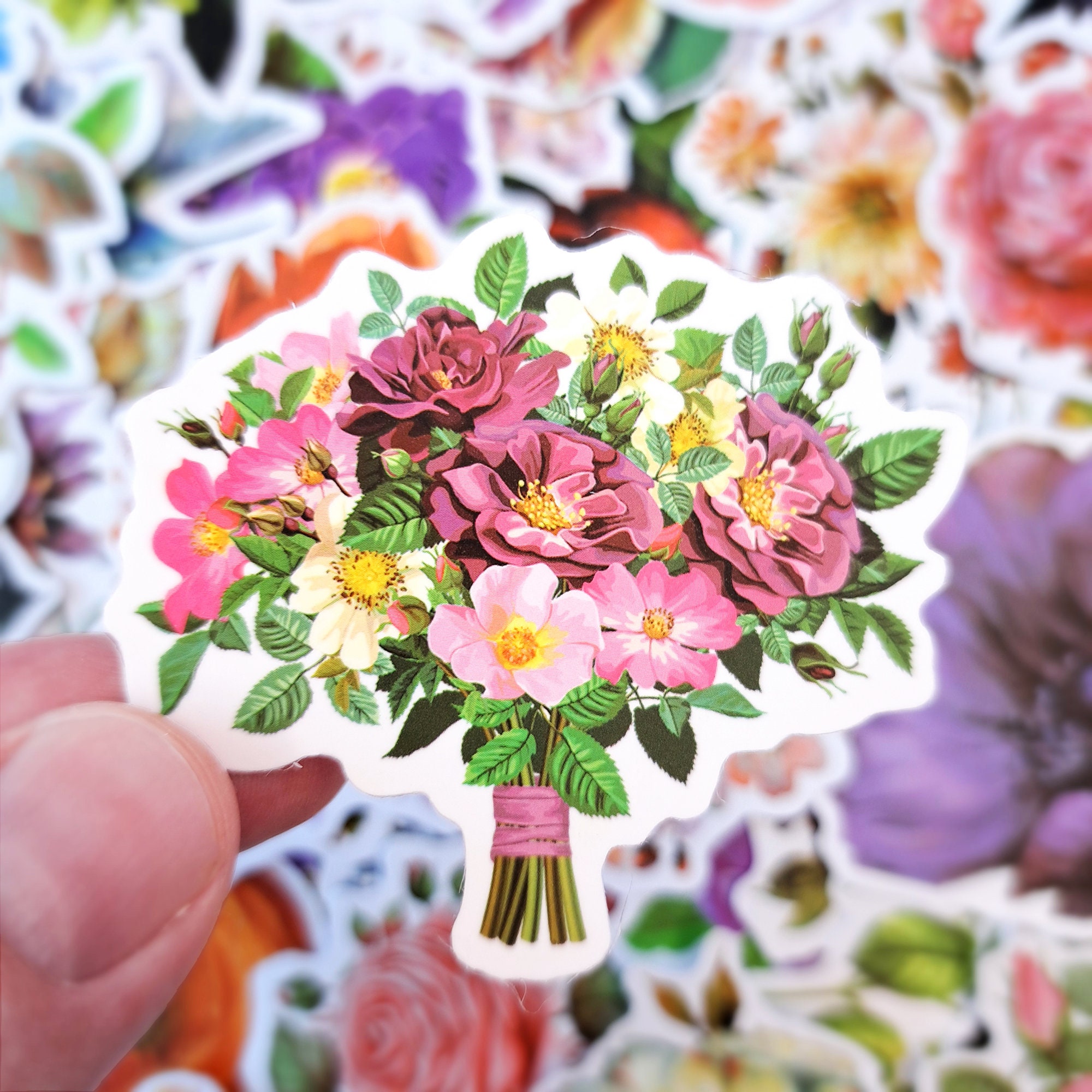 50pcs Puple Flowe Tanspaent Stickes Fo Scapbooking