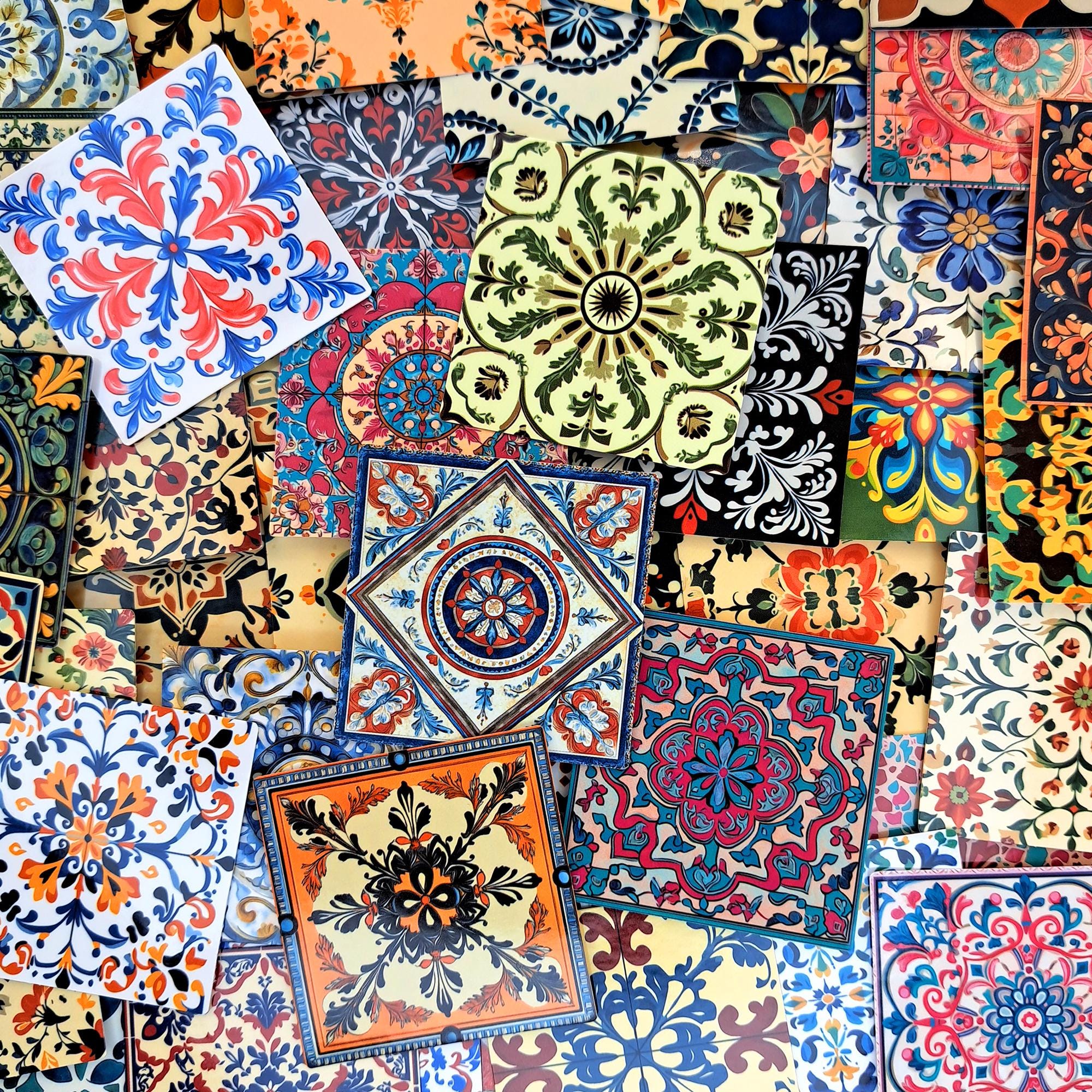 30 Carreaux Muraux Mexicains Talavera Bleus Peints à La Main - 10,5 Cm (Neufs)