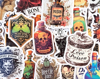 Stickerpakket met toverdrankjes – Spookachtige keverflesjes, Halloween-gif en gotische toverdrankstickers voor knutselprojecten
