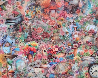 Pacchetto di adesivi floreali romantici: fiori trasparenti retrò in stile cottagecore e adesivi effimeri stravaganti per collage artistici