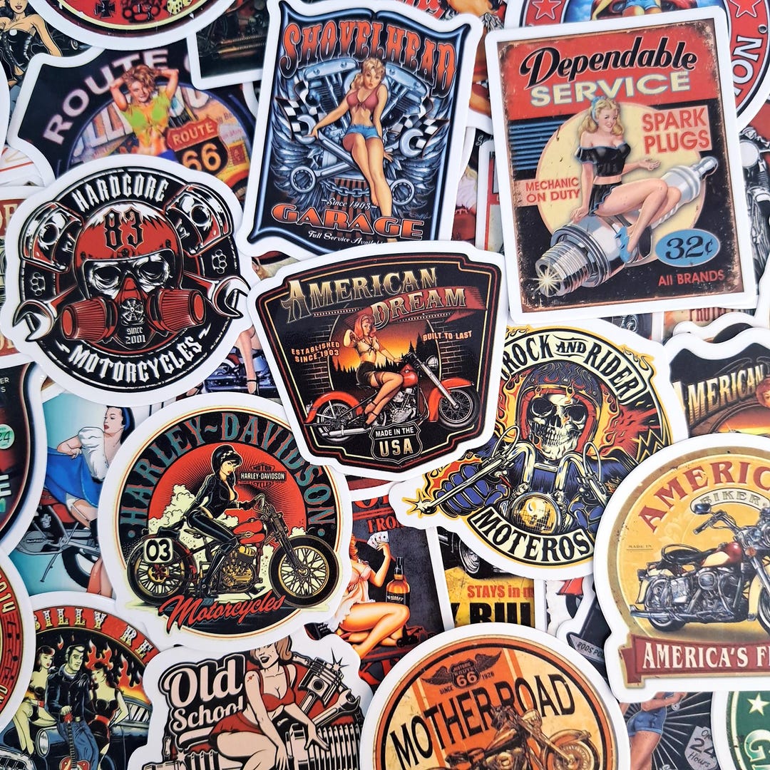 Trending Motorcycle Sticker Retro Motorcycle Sticker Pack – Biker, Helmet, Motocross & Chopper ...