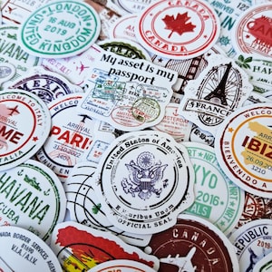 Passport Stamp, Sticker Pack, Travel Journal, Stickers, Scrapbook Travel, Luggage Stickers, Vacation Travel, gift for travellers, Travel Stamp, Suitcase Stickers, Travel Theme, Personalized Luggage, Vintage Stamp