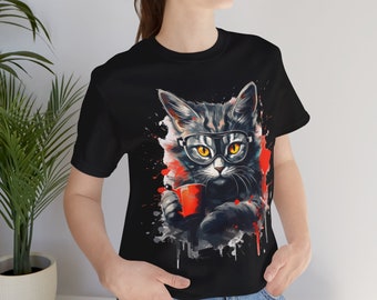 Des chats et du café | Chemise pour amoureux des chats T-shirt femme homme | -shirt unisexe avec chat | T-shirt chats et café | -shirt de chat | Cadeaux pour les amateurs de café