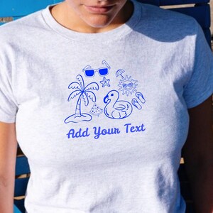 Custom Beach Crop Top, Custom y2k Tee, Personalized Baby Tee, Summer Crop Top, 90s/Y2K Trendy Shirt, Customized Outfit, Custom Gift for Her