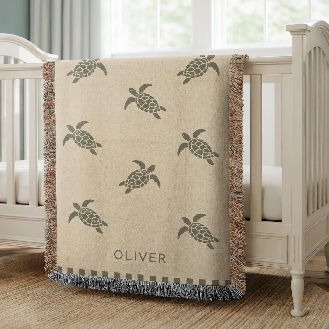 Under the Sea Baby Shower Gift: Sea Turtle Baby Blanket 100% Cotton ...