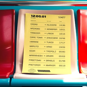 Transport: Afrika Städte Druck, Flughafen Abflugtafel Poster, Retro Reise Kunstwerk, Split-Flap Stil Kunst, Fernweh Dekor, [Abfahrten]