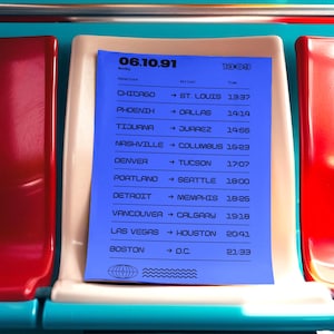 Transport: Nordamerika Städte Druck, blaue Abflugtafel Druck, Retro Reise Poster, Split-Flap moderne Kunst, Dopamin Dekor, [Abfahrten]