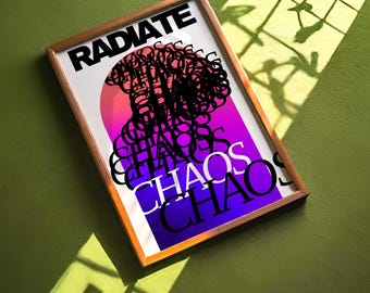 Radiate Chaos Print, Abstract Bold Typographic Poster, Surreal Gradient Art, Funky Colorful Home Decor, Unique Maximalist Wall Art, [Auras]