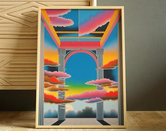 Untitled #621 Print, Surreal Rainbow Cloud Print, Dreamcore Vaporwave Arch Wall Art, Trippy Colorful Bedroom Dorm Poster, [Digital Reverie]