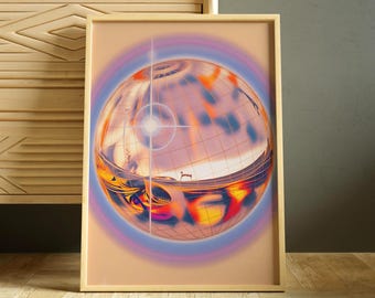 Untitled #613 Print, Surreal Psychedelic Planet Wall Art, Trippy Sci-Fi Glitch Poster, Aesthetic Futuristic Home Decor, [Digital Reverie]