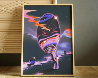 Untitled #889 Print, Surreal Space Hand Artwork, Psychedelic Sci-Fi Poster, Futuristic Cosmic Wall Art, Trippy Room Decor, [Digital Reverie]