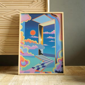 Untitled #333 Print, Surreal Vaporwave Dreamcore Poster, Trippy Abstract Floating Stair Art, Utopia Aesthetic Home Decor, [Digital Reverie]