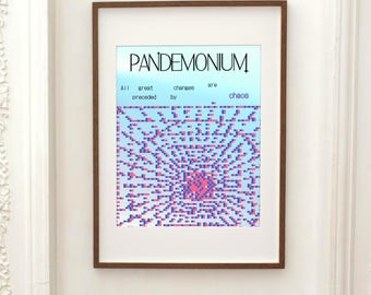 Digitale download pandemonium, surrealistische unieke poster, roze blauwe pixelglitchkunst, Y2K Vaporwave Aesthetic Home slaapzaal appartement decor, [Trippy]