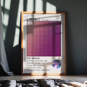 Stampa zodiacale Bilancia, Y2K astrologia oroscopo affermazione estetica del gradiente arte moderna da parete, arredamento alla moda per la casa, poster cool, [Zodiaco]