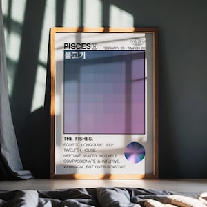 Stampa zodiacale Pesci, astrologia Y2K oroscopo affermazione estetica del gradiente arte moderna da parete, arredamento alla moda per la casa, poster cool, [Zodiaco]