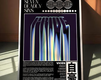 Vices: Pride Seven Deadly Sins Print, Trippy Goth Gradient Poster, Dark Modern Vaporwave Aesthetic, Cyberpunk Decor, [Vices & Virtues]