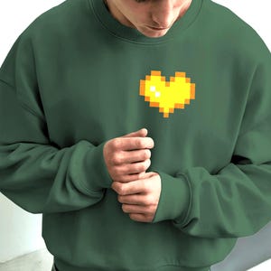 Heart Embroidered Sweatshirt, 8bit Pixel Art Fashion, Cozy Nostalgic Fall Sweater, Retro Gamer Pullover Fit, Vaporwave Design, [Threaded]