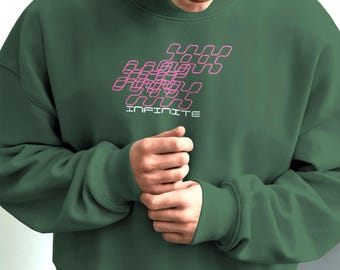 Infinite Embroidered Sweatshirt, Retro Glitch Design, Minimal Streetwear Pullover, Pixel Art Sweater, Vaporwave Aesthetic, [Threaded]