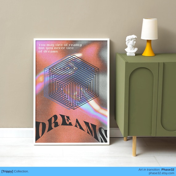 Introspective: Dreams Print, Surreal Vaporwave Poster, Glitch Typography Art, Dreamcore Aesthetic Decor, 3D Geometric Design, [Trippy]