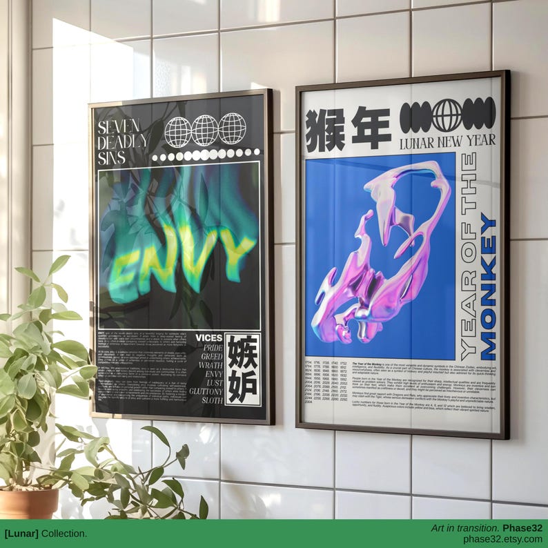 Print styled in a pastel-tiled room with soft natural light and a plant nearby, evoking a fresh, minimal-meets-maximal vibe.