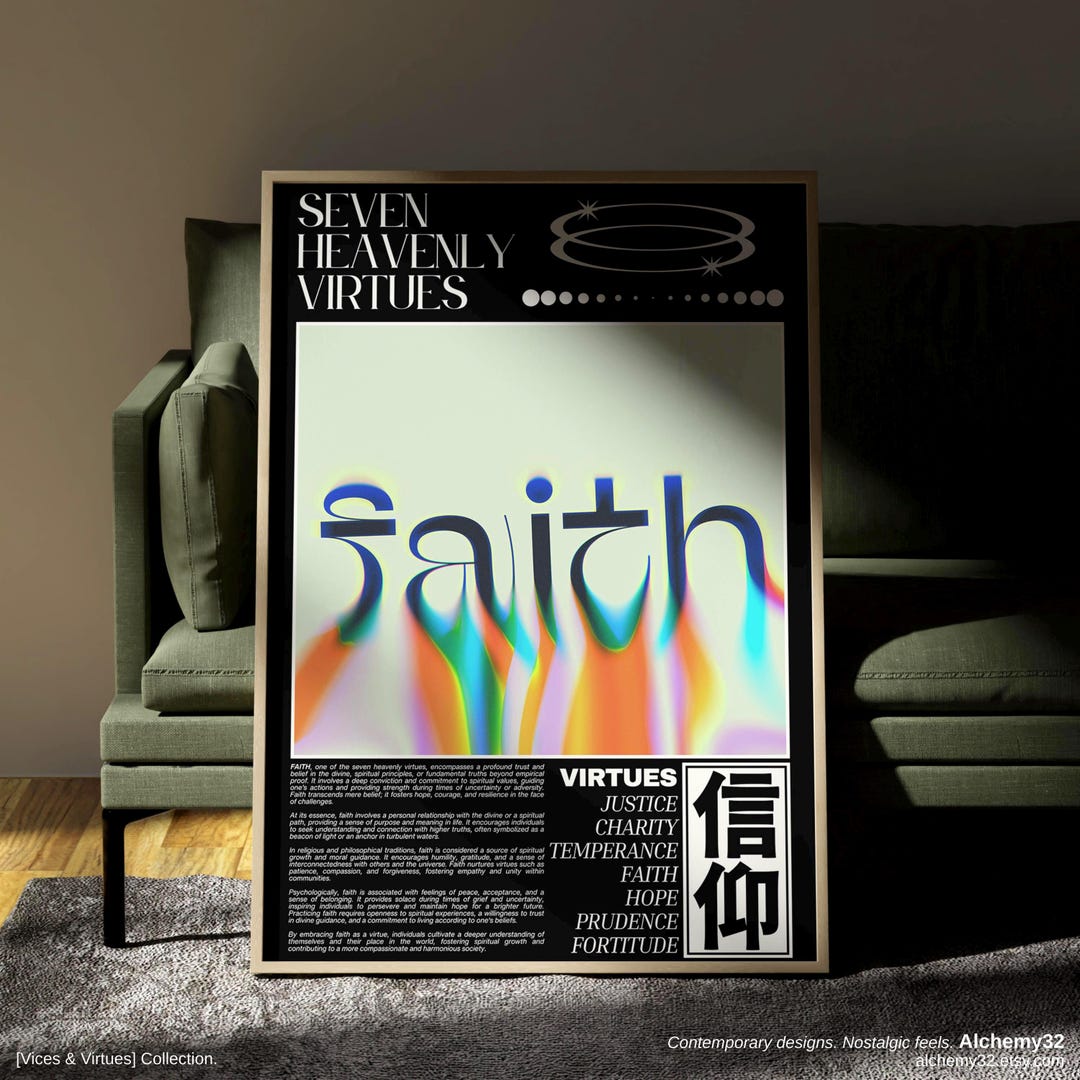 Faith Seven Deadly Sins Print, Typographic 80s Maximalist Psychedelic ...