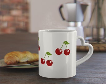 Heart-Shaped handle Mug with cherries, Gives you a sweet day