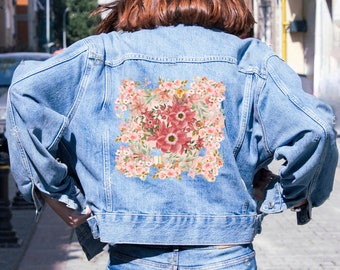 Women's flowers Denim Jacket, watercolor flowers, spring colors, wildflowers, You will smell so fresh