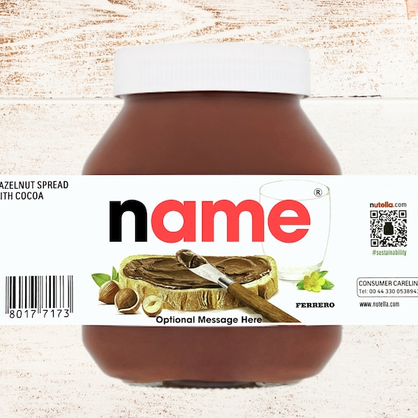 Personalised Nutella Label Sticker Valentines Gift Birthday Gift Personalised Chocolate Gift for Valentines Nutella Gift Valentine's Day