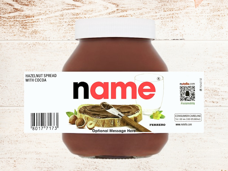 Personalised Nutella Label Sticker Valentines Gift Birthday Gift Personalised Chocolate Gift for Valentines Nutella Gift Valentine's Day image 1