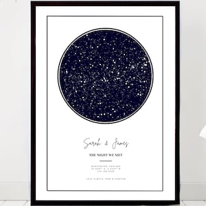 Stampa mappa stellare personalizzata, regalo di San Valentino, regalo di anniversario, regalo di nozze per lei, poster mappa stellare "La notte in cui ci siamo incontrati", stampa cielo notturno, regalo personalizzato