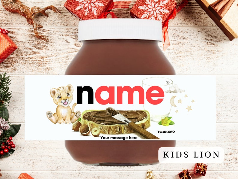 Personalised Nutella Label Sticker Valentines Gift Birthday Gift Personalised Chocolate Gift for Valentines Nutella Gift Valentine's Day Kids Lion