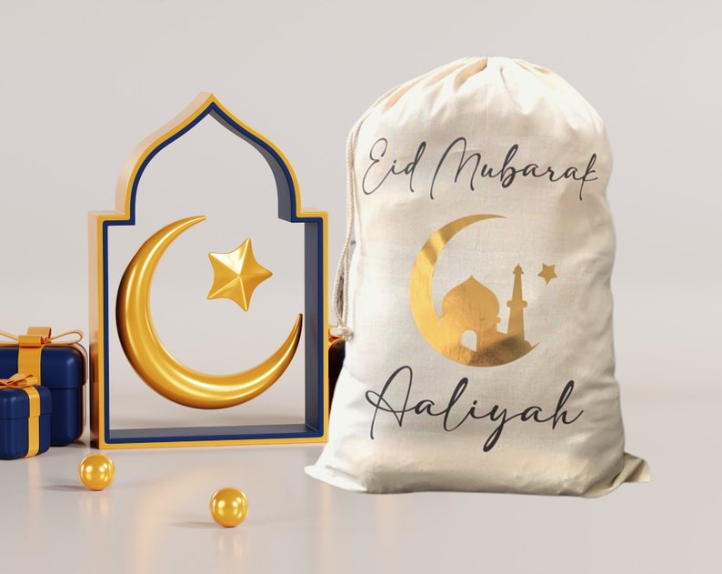 Personalised Eid Gift Bags, Personalised Eid Sack, Eid gift bag, Eid Mubarak, Children Eid gift, Kids Eid Gift, Various Sizes and Colours image 1
