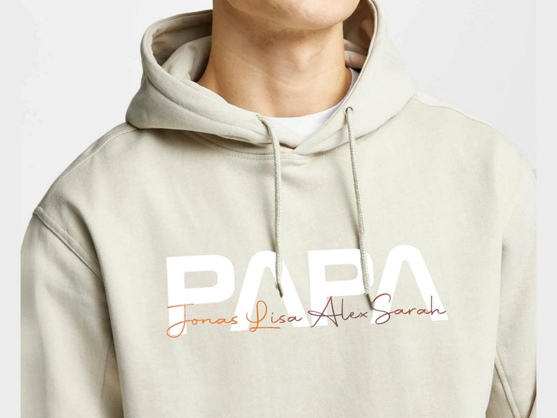 Vatertag Hoodie Personalisiert mit Kindernamen, Papa Geschenk, Vatertagsgeschenk, Papa Hoodie, Geschenk Vatertag ,Vatertag karte, Papa Shirt Beige