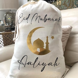 Personalised Eid Gift Bags, Personalised Eid Sack, Eid gift bag, Eid Mubarak, Children Eid gift, Kids Eid Gift, Various Sizes and Colours image 3