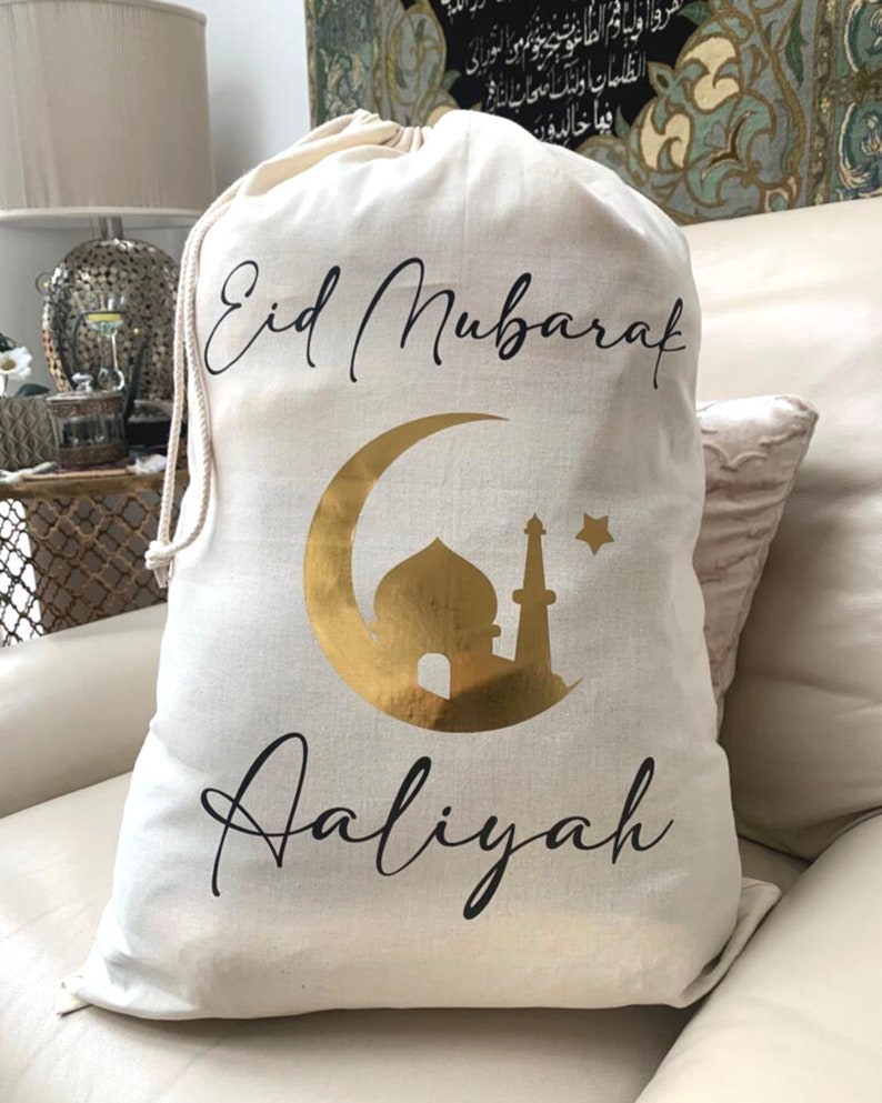 Personalised Eid Gift Bags, Personalised Eid Sack, Eid gift bag, Eid Mubarak, Children Eid gift, Kids Eid Gift, Various Sizes and Colours image 3