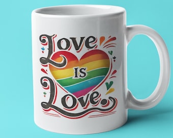 Love is Love Rainbow Heart Mug, LGBTQ+ Pride Coffee Mug