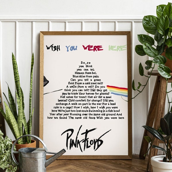Vintage Pink Floyd Lyrics Poster - Wish You Were Here Lyrics - Lyrics Canvas - Lyrics Home Decor