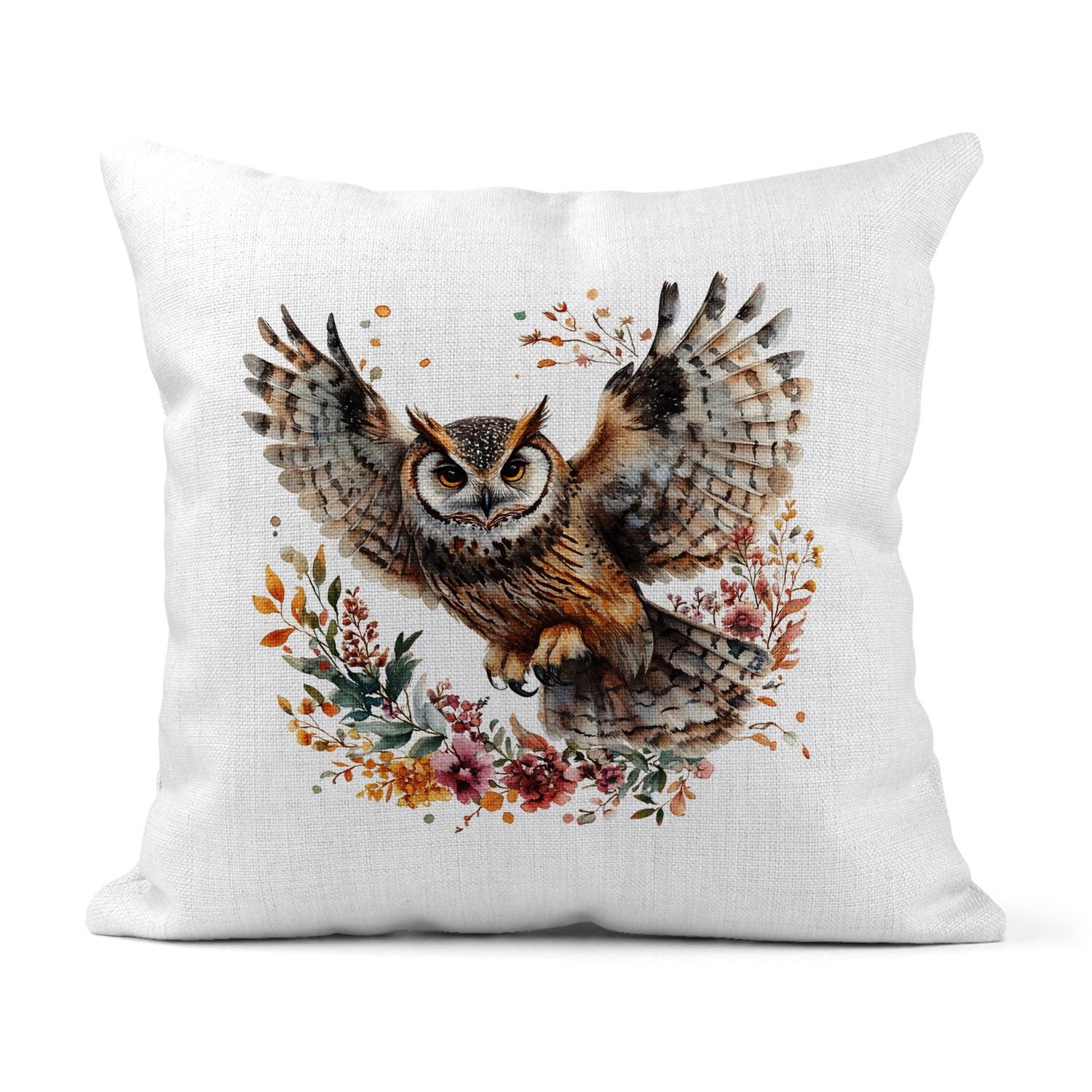 Flying Owl Linen Cushion Covers 30x30cm - Handmade - Vegan and Eco Friendly