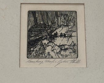 Signed ink sketch- Hamberf Wharf John Stoll