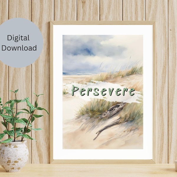 Inspirational beach wall art, office decoration, classroom motivation poster, encouraging wall hanging, watercolor shoreline, coastal decor