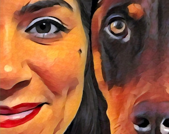 Dog Art, Custom Dog Art, Dog and Owner Art