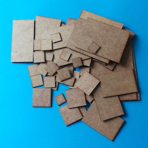 Quadratisch 10x10 mm, 20x20 mm, 25 x 25 mm, 30 x 30 mm, 20 x 40 mm, 40 x 40 mm, 25 x 50 mm, 30 x 60 mm, 50 x 50 mm, 40 x 60 mm Rechteckige MDF / HDF-Untergründe