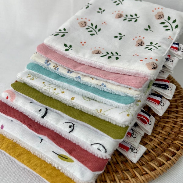 Two washable, reusable wipes, made of bamboo sponge and minky oeko tex fabric