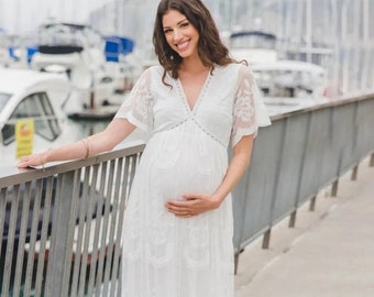 Vrouwen Boho zwangerschapsjurk | Kanten vintage jurk voor de zwangerschapssessie | Foto rekwisieten | Zwangerschapsfotoshoot | Babyshowerjurk | Baby.