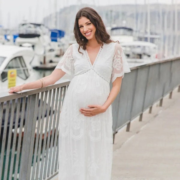 Frauen Boho Umstandskleid | Vintage Spitzenkleid für Die Schwangerschaft- Session | Fotorequisiten | Schwangerschaft-Foto-Shooting | Baby-Dusche-Kleid | Schätzchen.