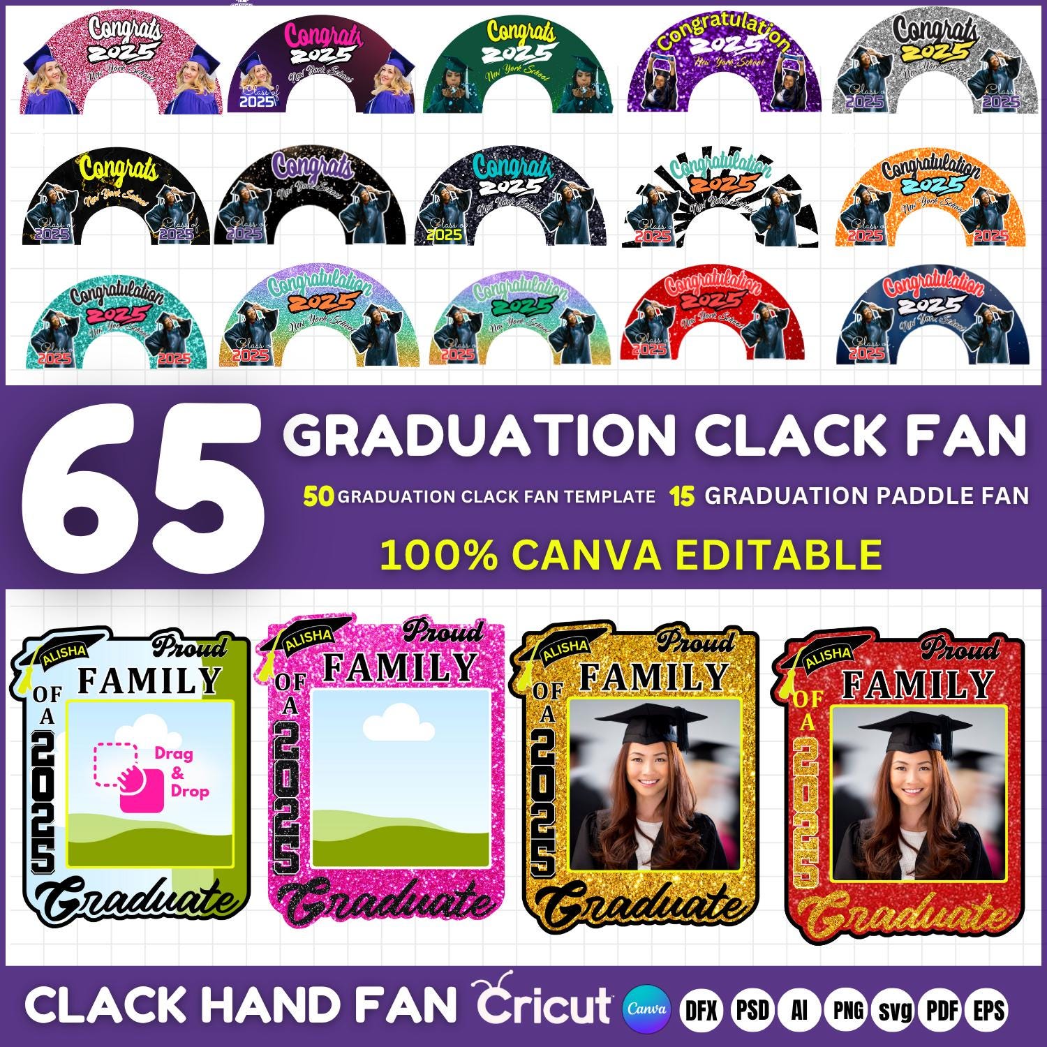 65 Graduation Clack Fan Templates, Custom Grad Paddle Fan2025 Clack Fan Templates, Senior Template, Grad 2025 Clack Hand Fan Grad Clack Fan