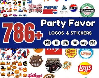 Party Favor Logo Bundle, Party Logo Label, Party Stickers svg Bundles, Chip Bag Label, Party Favor Template, Chocolate Bar label, Party logo