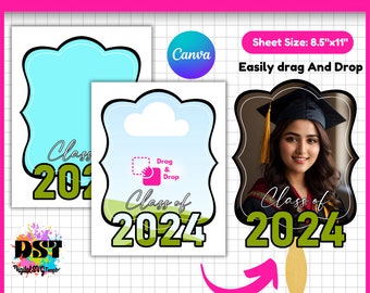 2024 Graduation Fan Template, Grad Paddle Fan Template,  Custom Grad Fan, Graduation Fan , Graduation Cake Topper, Grad 2024, Canva Mockup