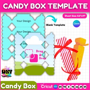 Modèle de boîte de bonbons, boîte en forme de bonbons, boîte cadeau de fête, maquette vierge de modèle de boîte de bonbons, modèle de boîte de bonbons, boîte Svg, boîte cadeau