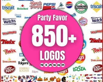 Paquete de logotipos de favor de fiesta, etiqueta de logotipo de fiesta, paquetes de pegatinas de fiesta svg, etiqueta de bolsa de chip, favor de fiesta, barra de chocolate SVG, JPG, PNG, logotipos de fiesta